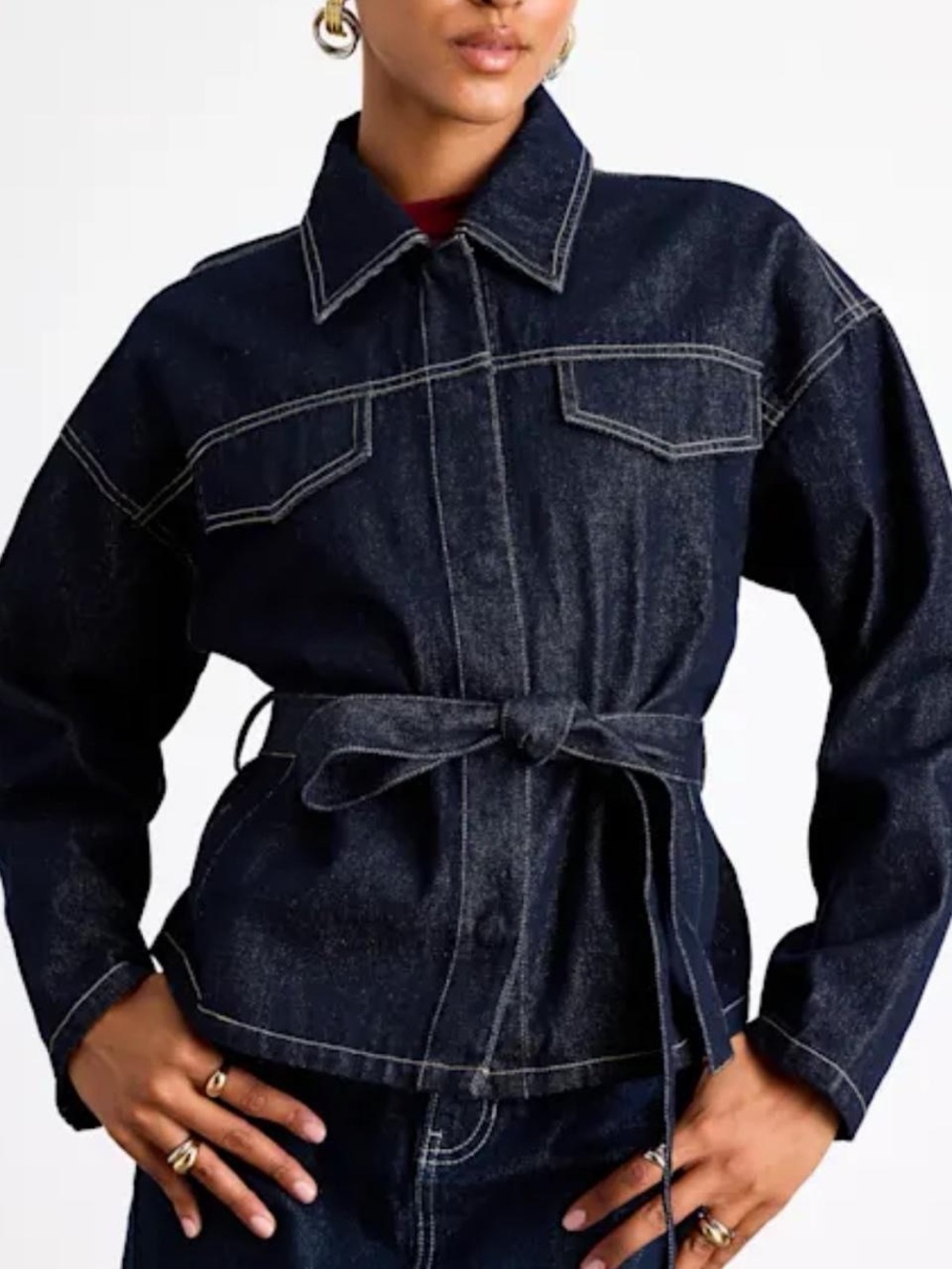 Dark Indigo Tie-Waist Denim Jacket